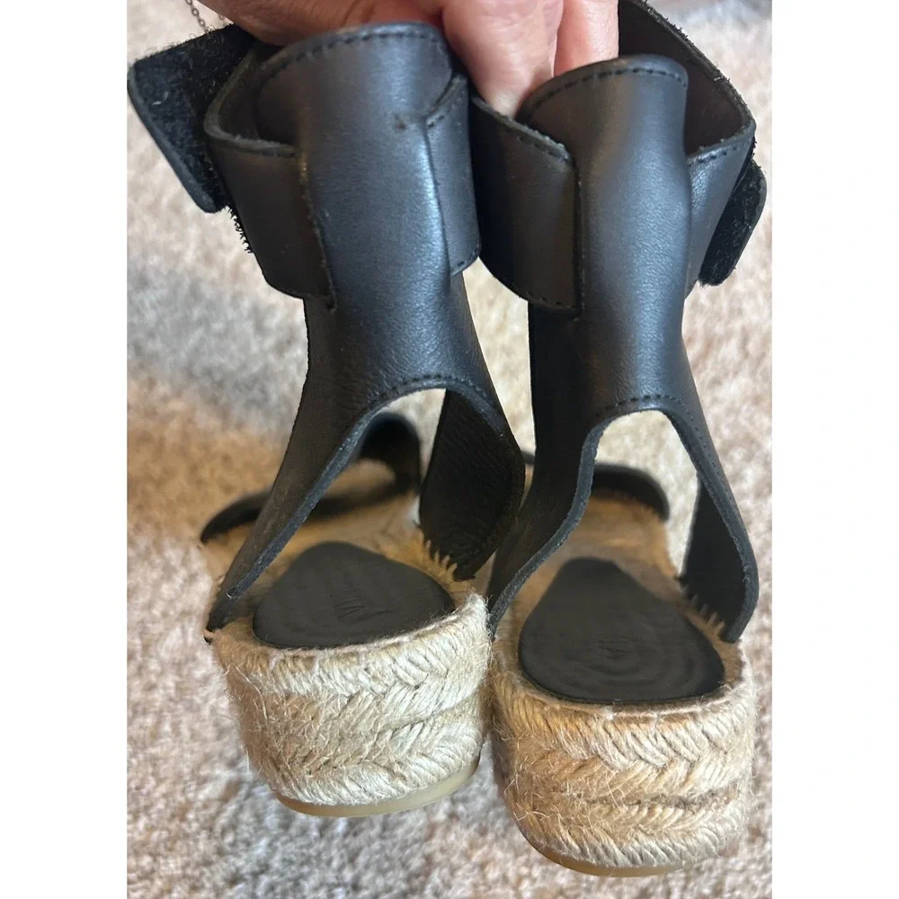 Vince Black Leather Ankle Strap Platform Espadrille Sandals Made in Spain 7M‎